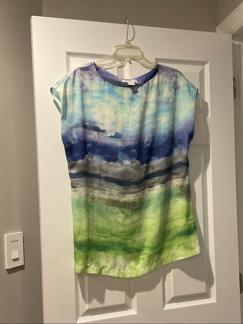 Women’s Multicolor Watercolor Stripe Cap-Sleeve Top